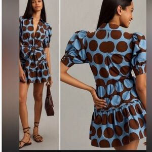 FARM Rio Blue and Brown Polka Dot Mini Dress